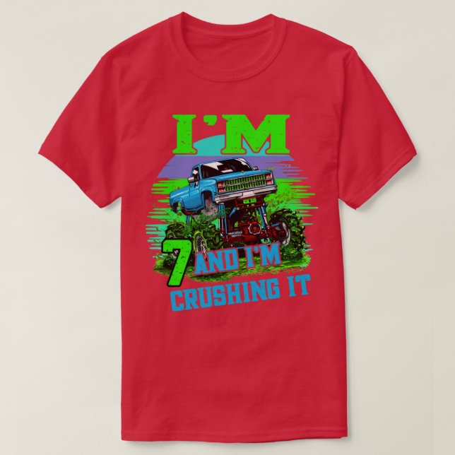 7 år gammal krossa den Monster Lastbil 7:e-födelse T Shirt (Design framsida)