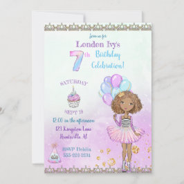 7-årig födelsedagsflicka prinsessa afroamerikansk inbjudningar