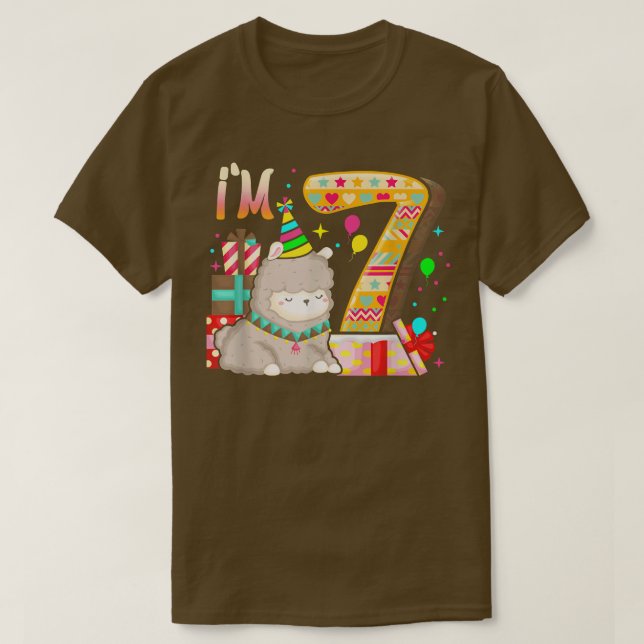 7-årig födelsedagsllama... Jag är flicka Theme 7:e T Shirt (Design framsida)