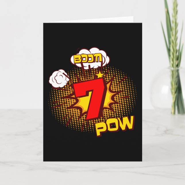 7-årig pojke 7:e, födelsedagsbarn, Tecknad Kort (Framsida)