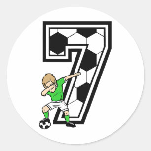 7 Årig Pojke Fotbollsspelare 7-årsdag Barn Runt Klistermärke