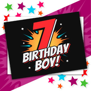 7-årig superhjälte födelsedags pojke 7-årsdag vykort