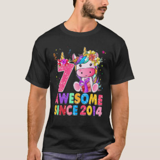 7 års ålder Unicorn Girl 7:e Birthday Uni T Shirt