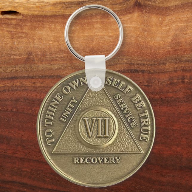 7 Års CUSTOM NAMN Sober Medaljong Nyckelring (Framsida)