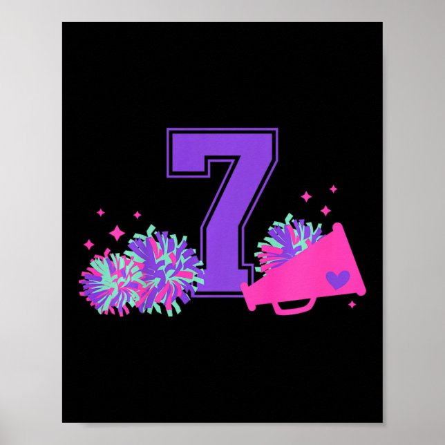 7-års födelsedag Cheerleading Flicka Sju år gammal Poster (Framsidan)