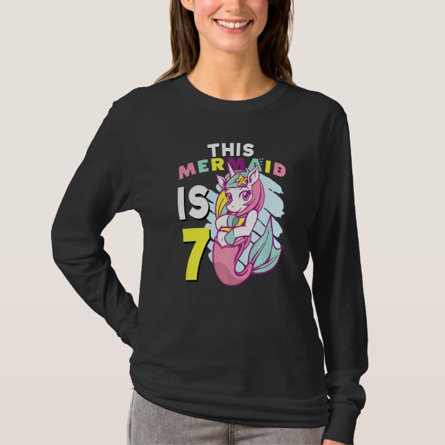 7-års födelsedag Denna sjöjungfru Färgglad sjöjung T Shirt (Framsida)