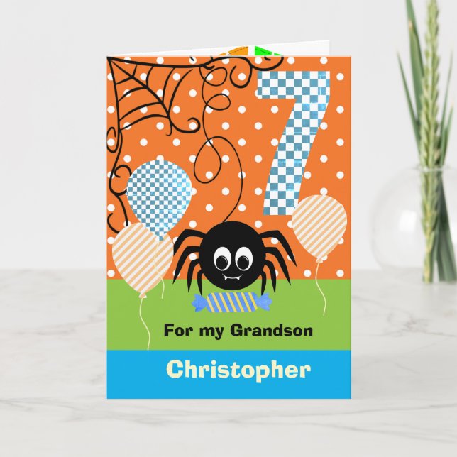 7-års födelsedag Halloween för sonson Kort (Framsida)