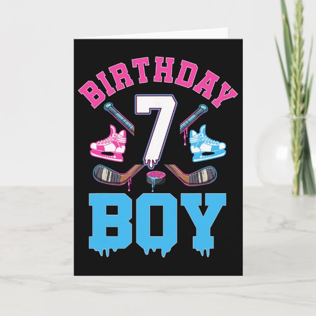 7-års födelsedag Hockey Glass Drip Pojkar 7 År Gam Kort (Framsida)