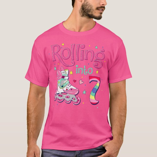 7-års födelsedag Rullar In I 7 Födelsedagsflicka R T Shirt (Framsida)