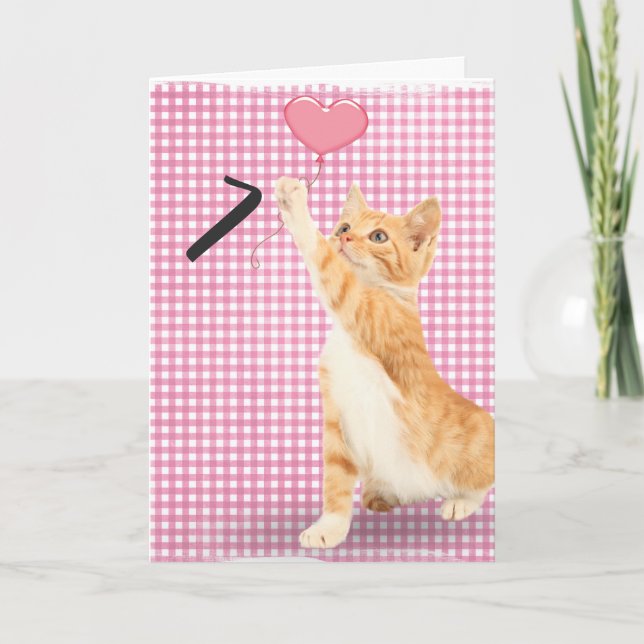7-års födelsedag tabby katt kort (Framsida)