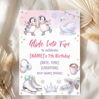 7-års födelsedags Pastell Färger Isdans Party Söt Inbjudningar