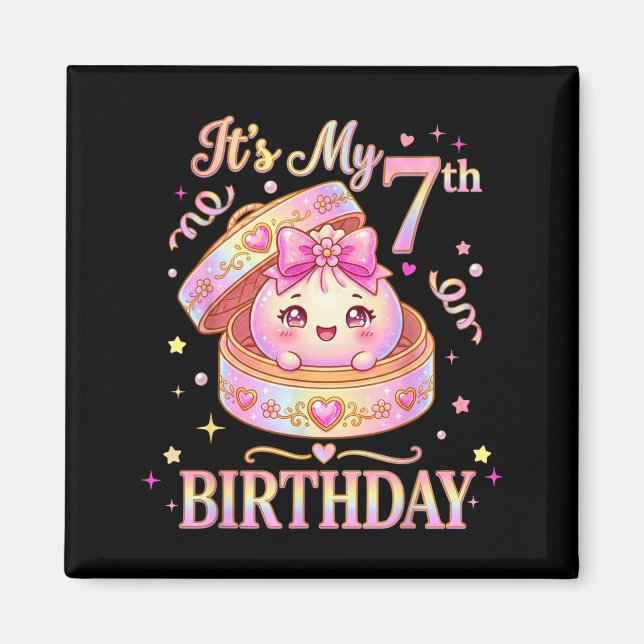 7-års födelsedagsflicka Dumpling Kawaii Anime 7 år Magnet (Framsidan)