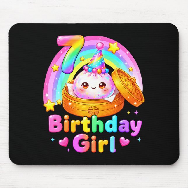 7-års födelsedagsflicka dumpling kawaii pastell an musmatta (Framsidan)