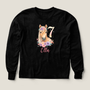 7-års födelsedagsflicka Häst Pastell Rosa Personli T Shirt
