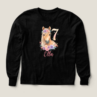 7-års födelsedagsflicka Häst Pastell Rosa Personli T Shirt