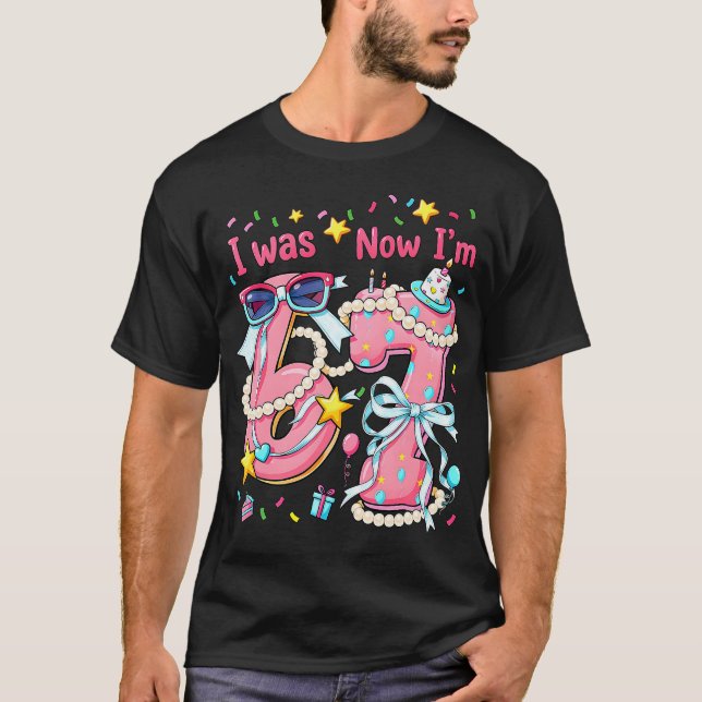 7-års födelsedagsflicka Jag var 6 nu är jag 7 år g T Shirt (Framsida)