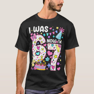 7-års födelsedagsflicka rolig sex sju jag var 6 nu t shirt