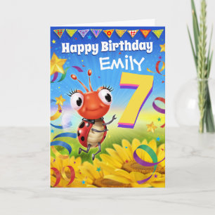 7 års födelsedagskort Little Ladybug range Anpassn Kort