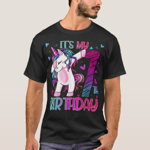 7 års Gamla Unicorn Dabbing 7:e Birthday Girl Unic T Shirt