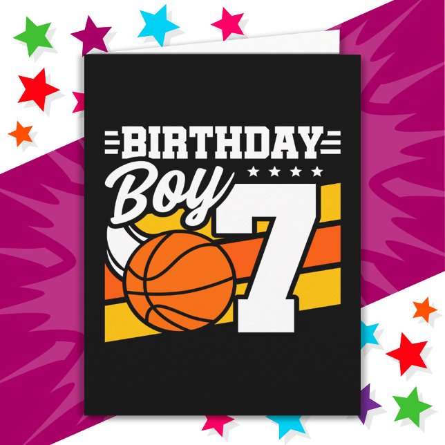 7 års gammal basketboll Party Theme 7:e Birthday B Kort (Skapare uppladdad)
