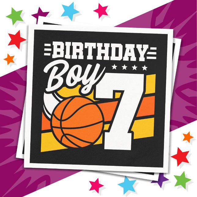 7 års gammal basketboll Party Theme 7:e Birthday B Pappersservett (Skapare uppladdad)