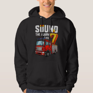 7 års gammal brandbil Birthday Boy Firefighter Hoodie