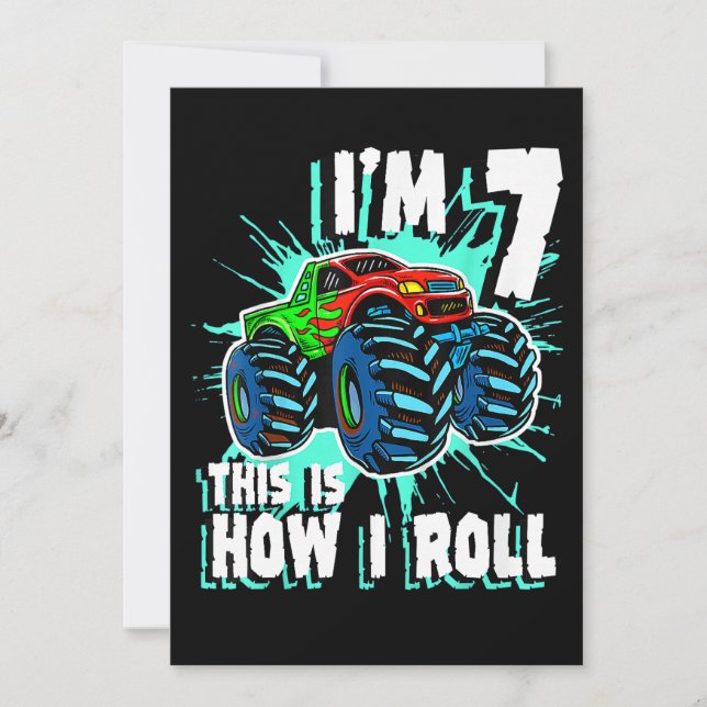 7 års gammal födelsedagspresent till Monster Lastb Inbjudningar (Framsida)