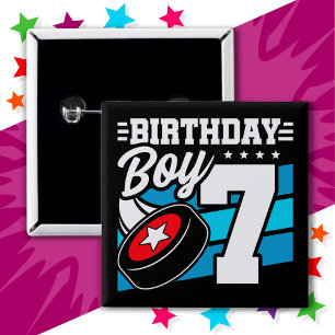 7 års gammal Hockey Party Theme 7:e Birthday Boy Knapp