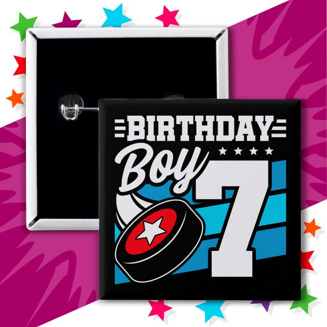 7 års gammal Hockey Party Theme 7:e Birthday Boy Knapp (Skapare uppladdad)