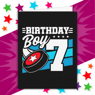 7 års gammal Hockey Party Theme 7:e Birthday Boy Kort