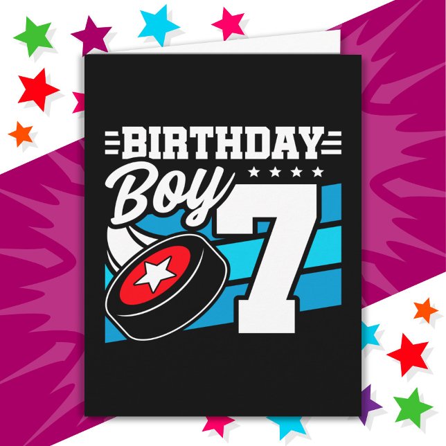 7 års gammal Hockey Party Theme 7:e Birthday Boy Kort (Skapare uppladdad)