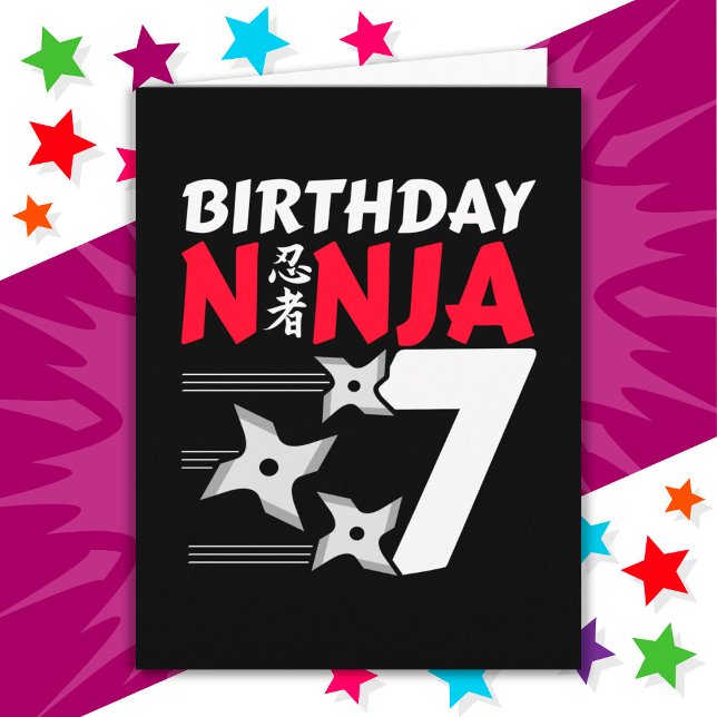 7 års gammal Ninja Party Stars Kids 7:e födelsedag Kort (Skapare uppladdad)