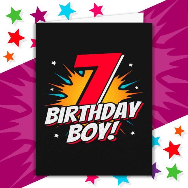 7 års gammal superhjälte Birthday Boy 7:e Birthday Kort (Skapare uppladdad)