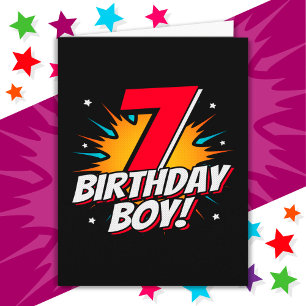 7 års gammal superhjälte Birthday Boy 7:e Birthday Kort