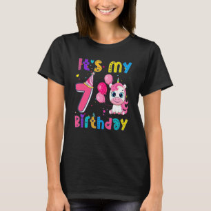 7 års gammal Unicorn Ansikte 7:e Birthday Girl Uni T Shirt