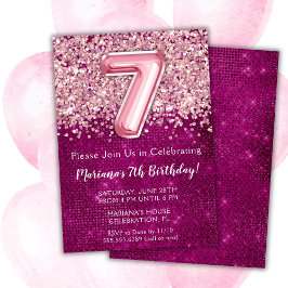 7-års inbjudan Rosa Magenta Glitter