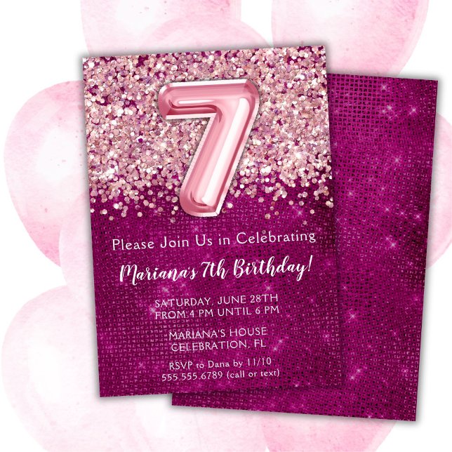 7-års inbjudan Rosa Magenta Glitter (Skapare uppladdad)
