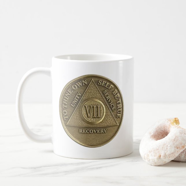7 års Sober Medallion Coin Lycklig-årsdag Kaffemugg (Med munk)
