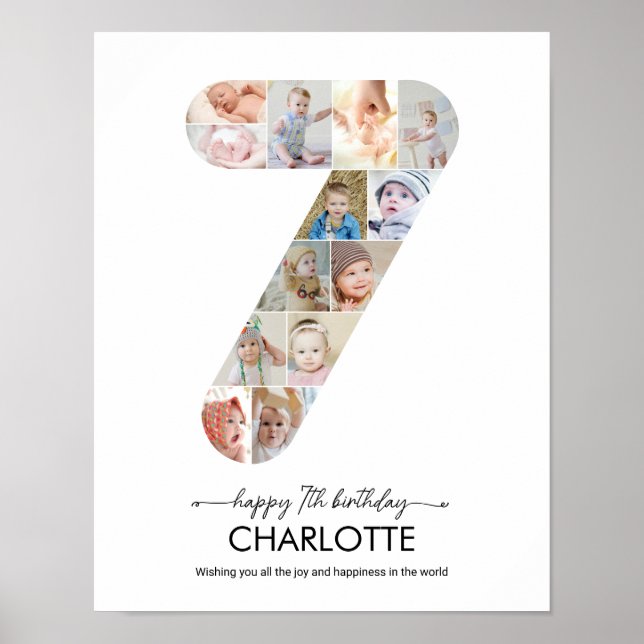 7-årsdag Nummer 7 Fotokollage Anpassad bild Poster (Framsidan)