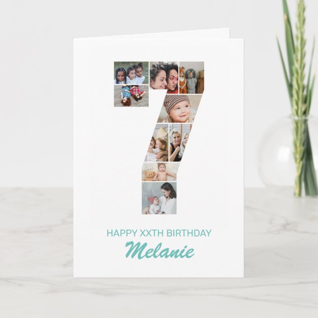 7-årsdag Nummer 7 Fotokollage Personliggjort Kort (Framsida)