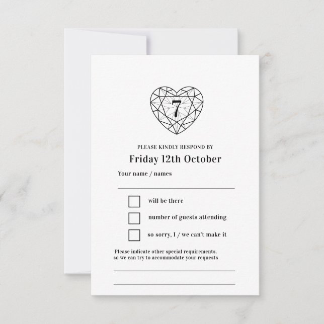 7-årsjubileum onyx svart svar RSVP (Framsida)