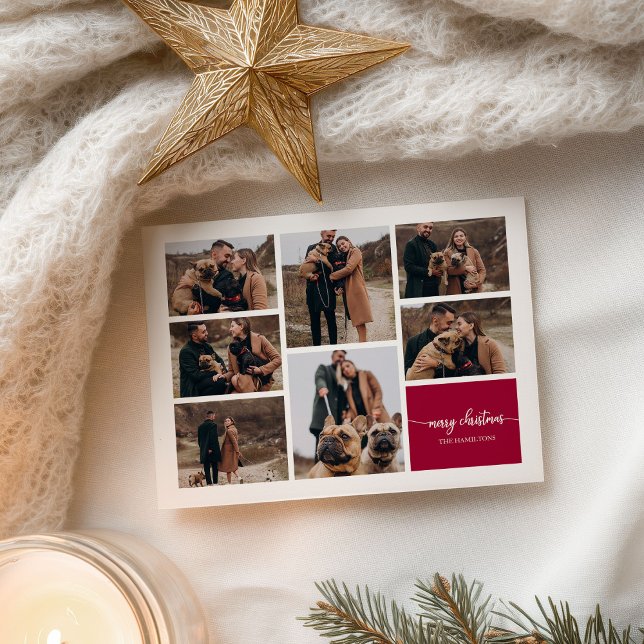 7 bilder Collage Elegant Script God Jul Vykort (Skapare uppladdad)