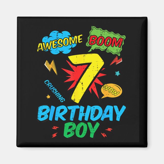 7 Birthday Boy Comic Cool 7th Bday Superhero Party Magnet (Framsidan)