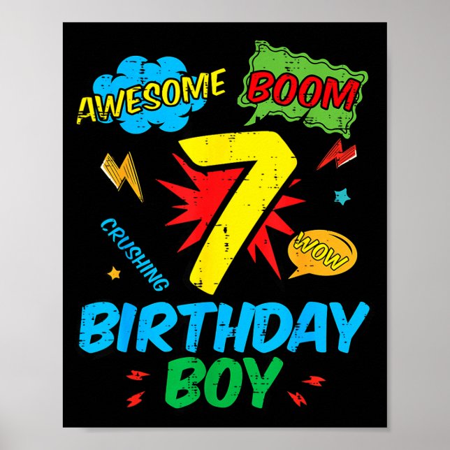 7 Birthday Boy Comic Cool 7th Bday Superhero Party Poster (Framsidan)