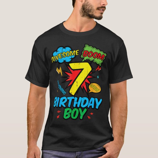 7 Birthday Boy Comic Cool 7th Bday Superhero Party T Shirt (Framsida)