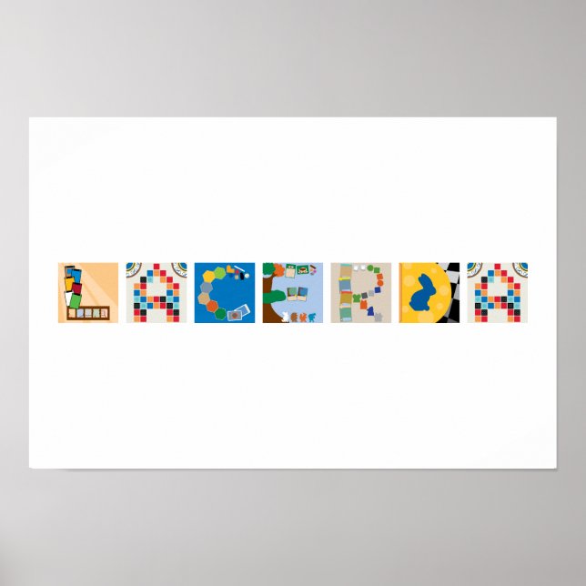 7-bokstavers namn Brädspel Alfabet Poster (Framsidan)