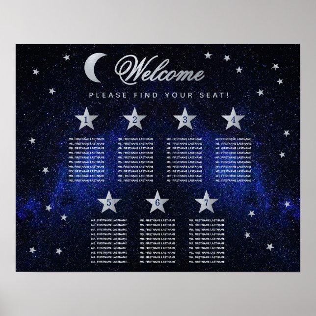7 Bord Celestial Wedding Stars Moon Bordskarta Poster (Framsidan)