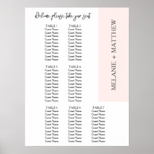 7 BORD   Elegant Modern sittplatsplan för Bröllop Poster