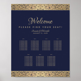 7 Bord Marinblå Bröllops Platskarta Guld Ros Poster