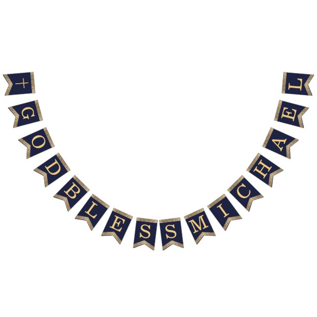 7 Brev Blue Guld Välsigna dig Baptism Vimplar (Alla)